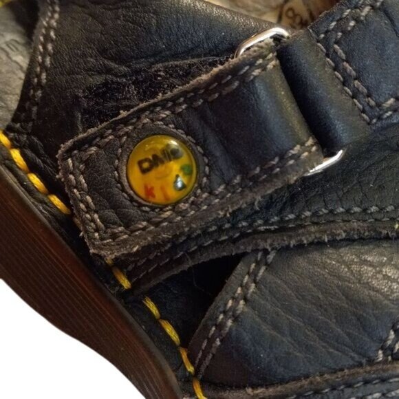 Dr. Martens Sz 13 Black Leather Childrens Sandals Open-Toe Made In England - Picture 11 of 14